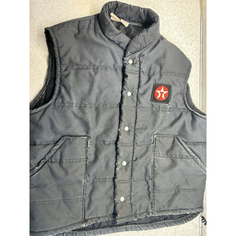 Unitog Mens XL Black Quilted Workwear Vest Snap Front Made in USA Vintage TEXACO